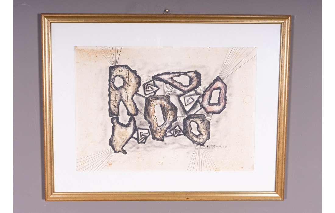 Abstract Print with Antique Gold Frame