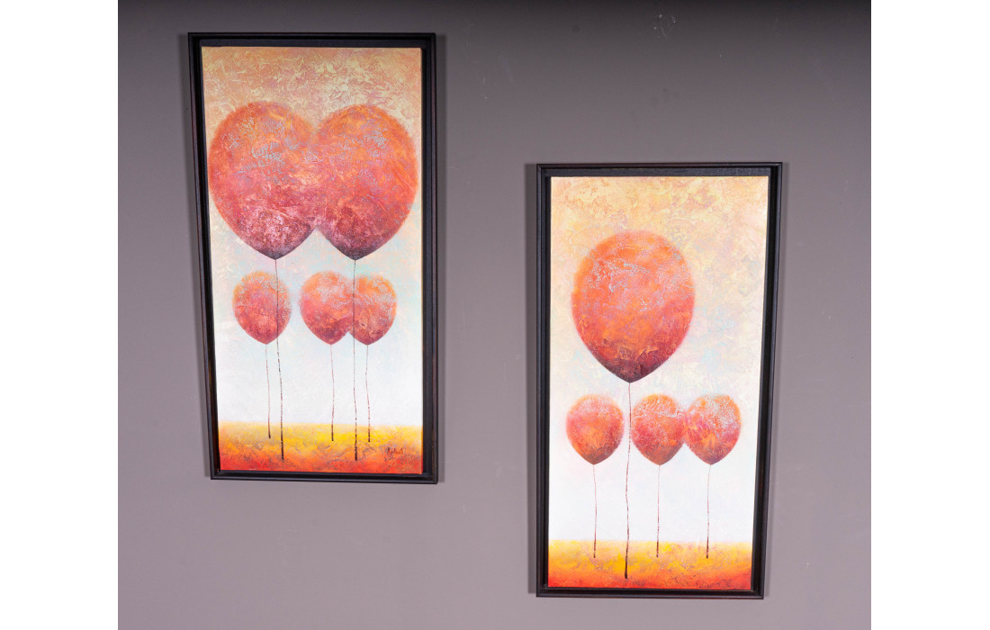 Pair of Oil Paintings on Canvas by Alvise Martinetti with Shaped Black Frames