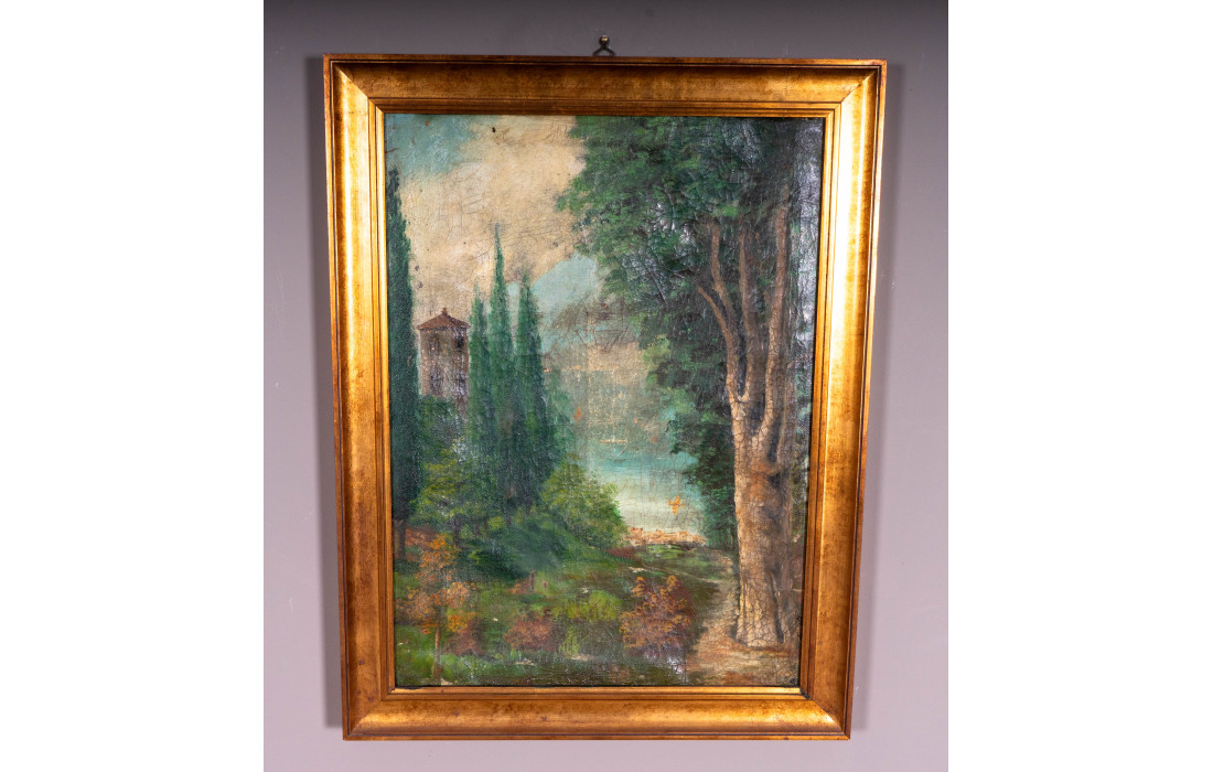 Paysage Peinture à l'Huile sur Toile avec Cadre Doré