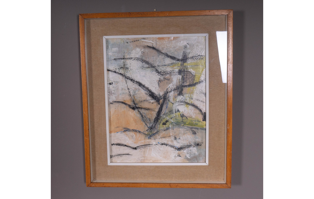 Abstract Oil Painting on Canvas with Natural Wood Frame and Passe-partout