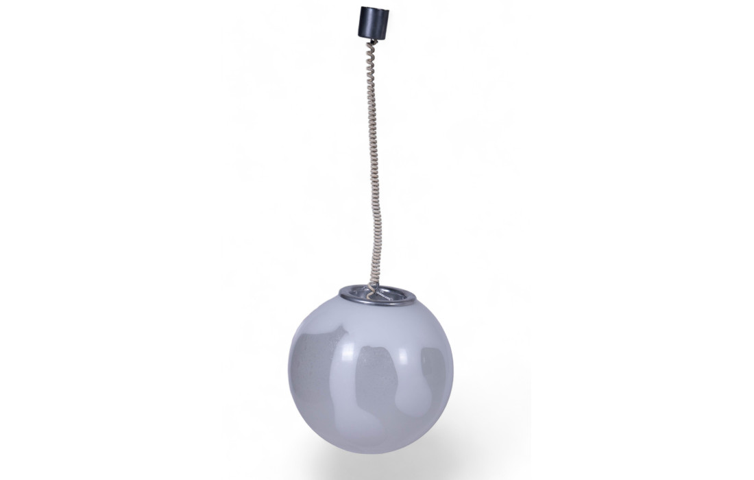 Lampe suspendue sphérique en verre de Murano, bicolore blanc et transparent