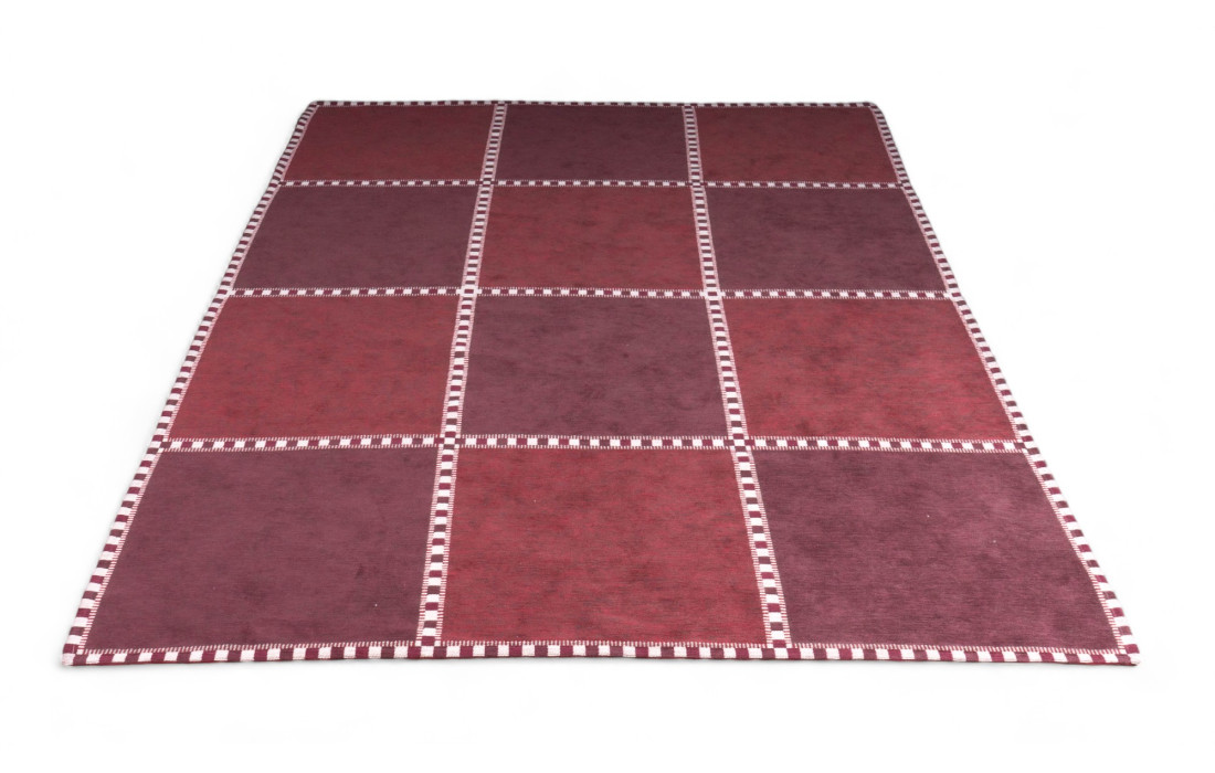 Alfombra Rectangular Society 1992 de Algodón 100% con Cuadros Rojo Oscuro – 174x233 cm