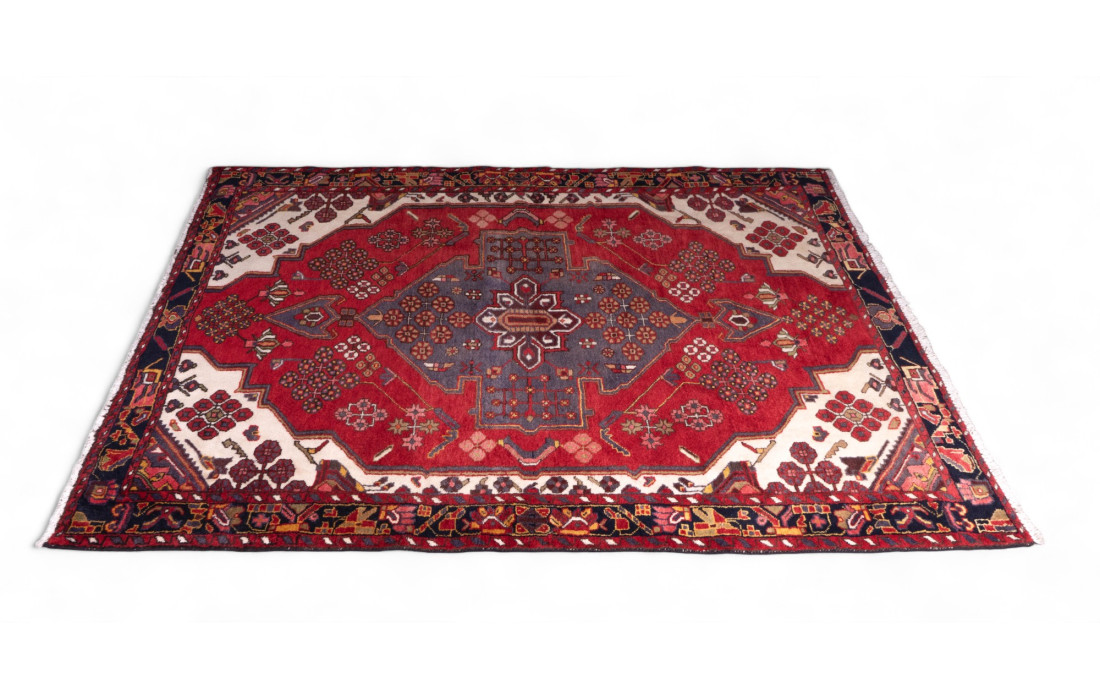 Alfombra Persa Rectangular de Lana - Rojo y Blanco, 162x222 cm