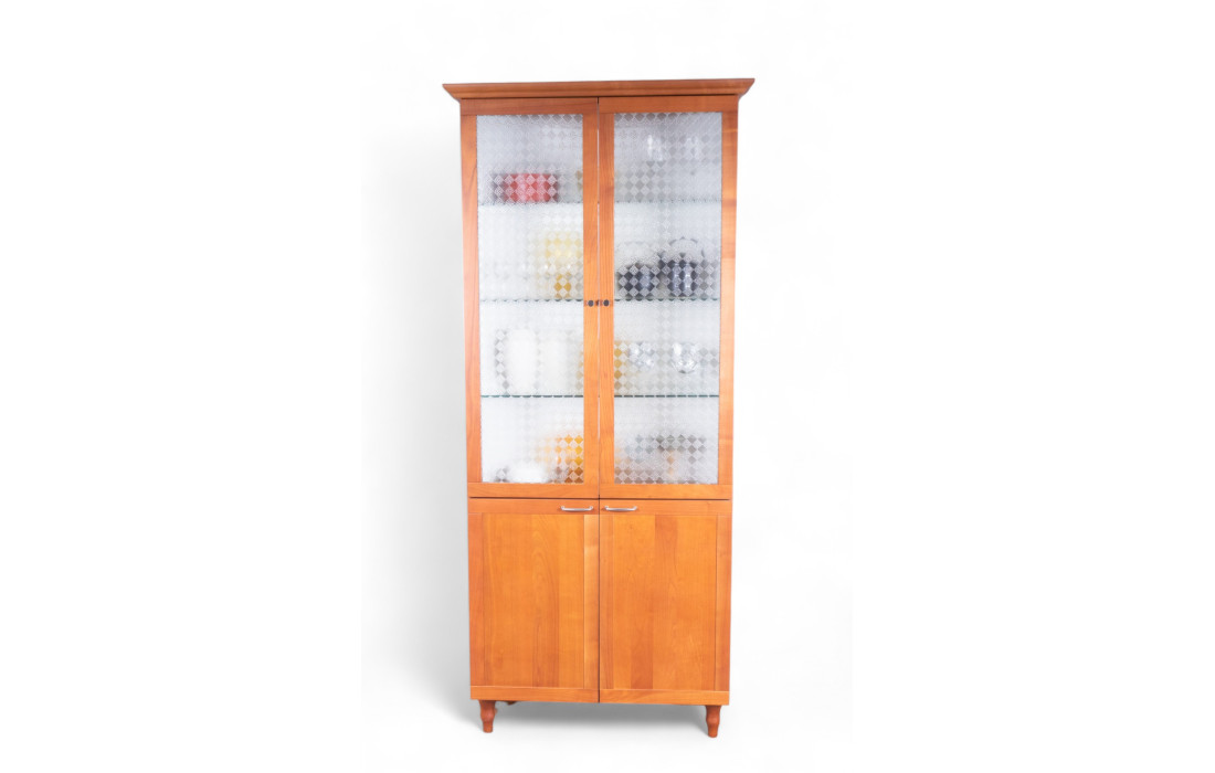 Elegant Minotti Corner Cabinet in Cherry Wood with Frosted Glass Doors