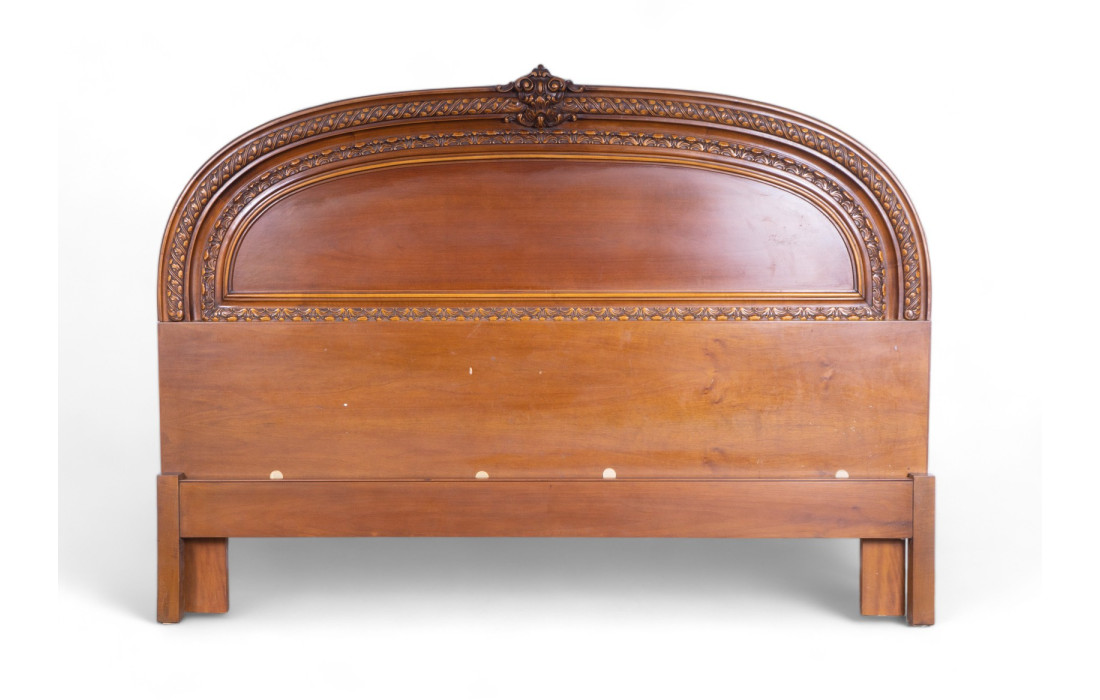 Complete bed in walnut with Roncoroni carved headboard