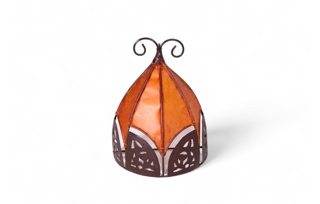 Oriental Ethnic Lamp in Goat Leather and Wrought Iron