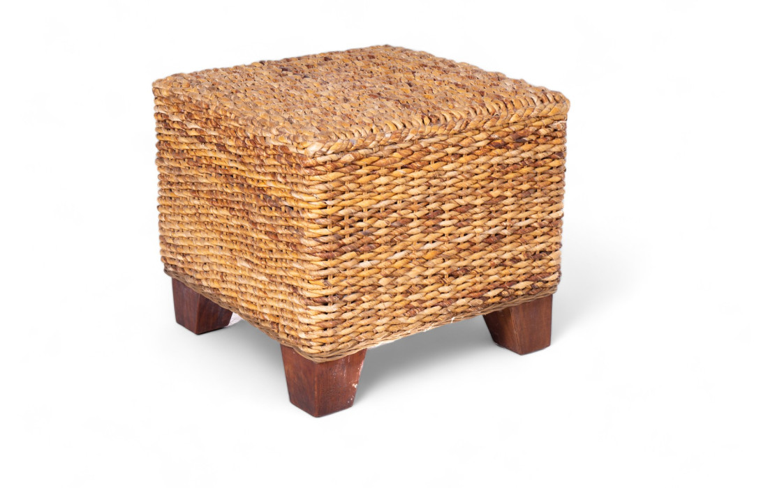 Square Pouf/Side Table in Natural Straw