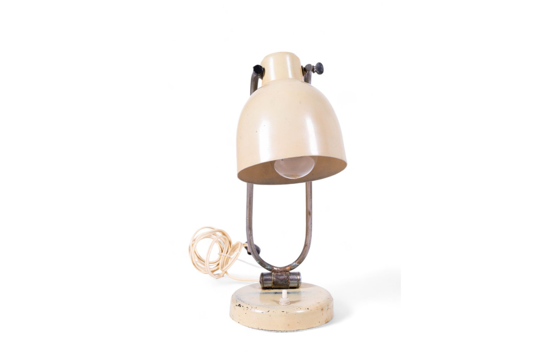 Table Lamp in Handcrafted Metal, Cream Color, Vintage Style