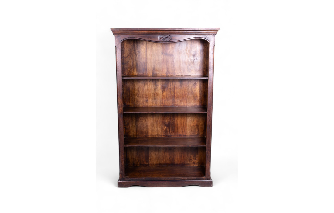 Ethnic Mango Wood Bookcase with Dark Walnut Finish