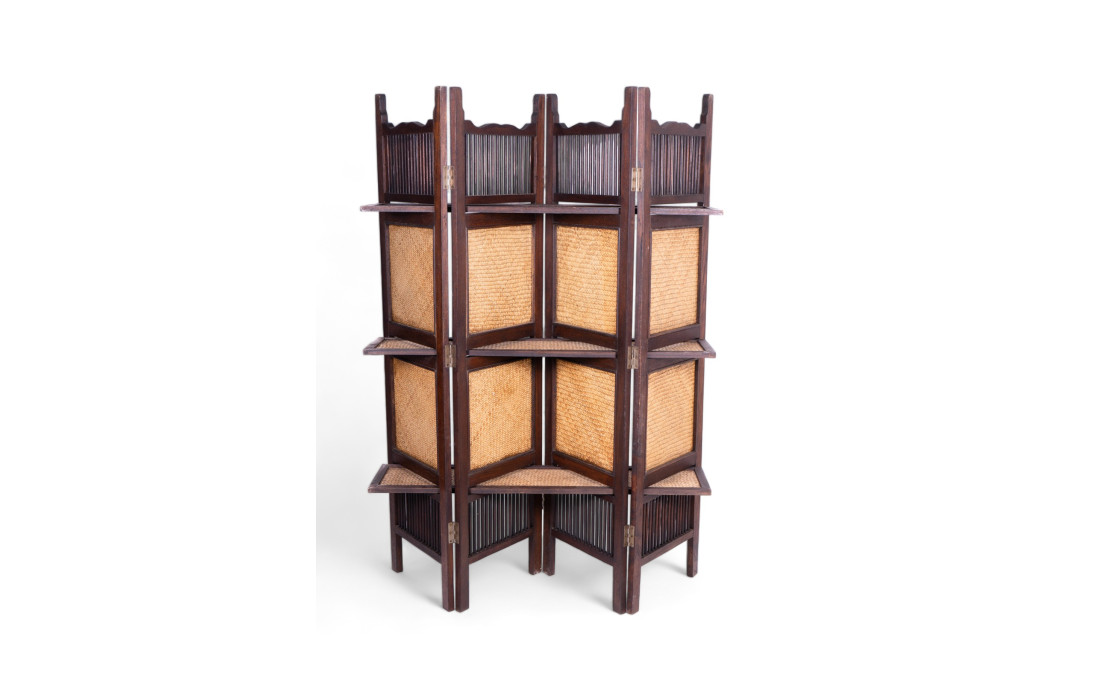 Acacia Wood and Rattan Room Divider with Double-Sided Shelves – Philippines