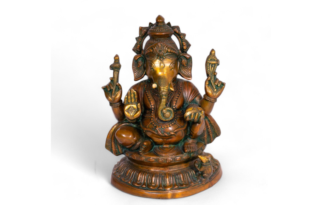 Messingstatue von Ganesh - Nordindische Handwerkskunst