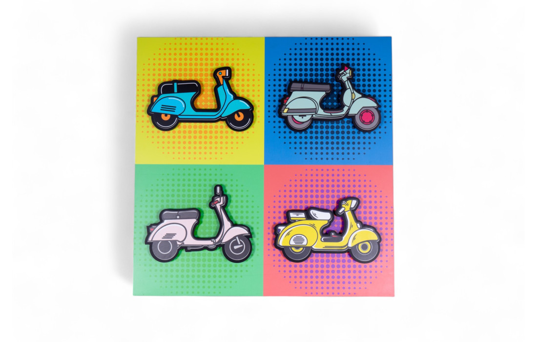 Quadro "Vespa Quadriptych" di Noble$$ - Arte Pop Art Ispirata alla Cultura Italiana