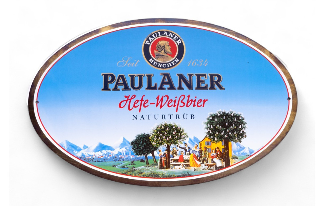 Signes de bière Paulaner en métal.