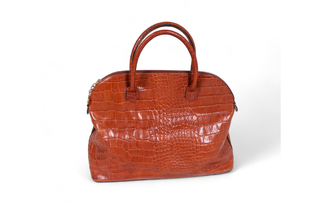 Brown crocodile print leather bag