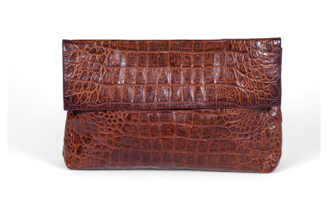 Pochette Vintage Élégante en Similicuir Marron avec Motif Crocodile