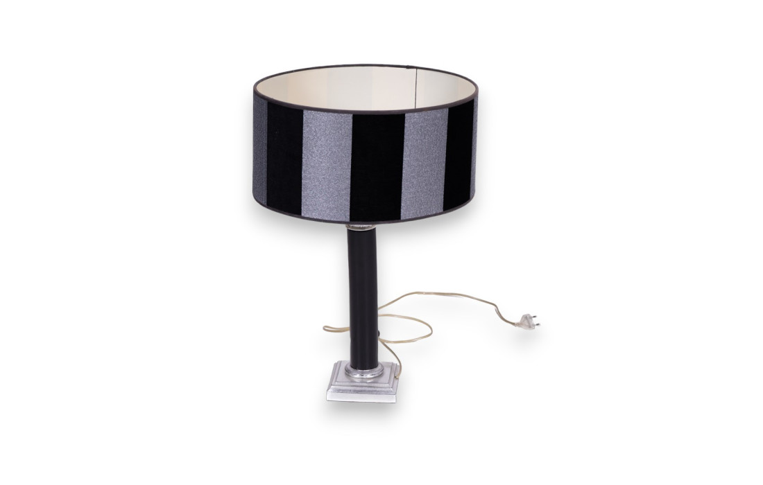 Lampada Abat-Jour Vintage con Paralume in Tessuto Nero e Grigio