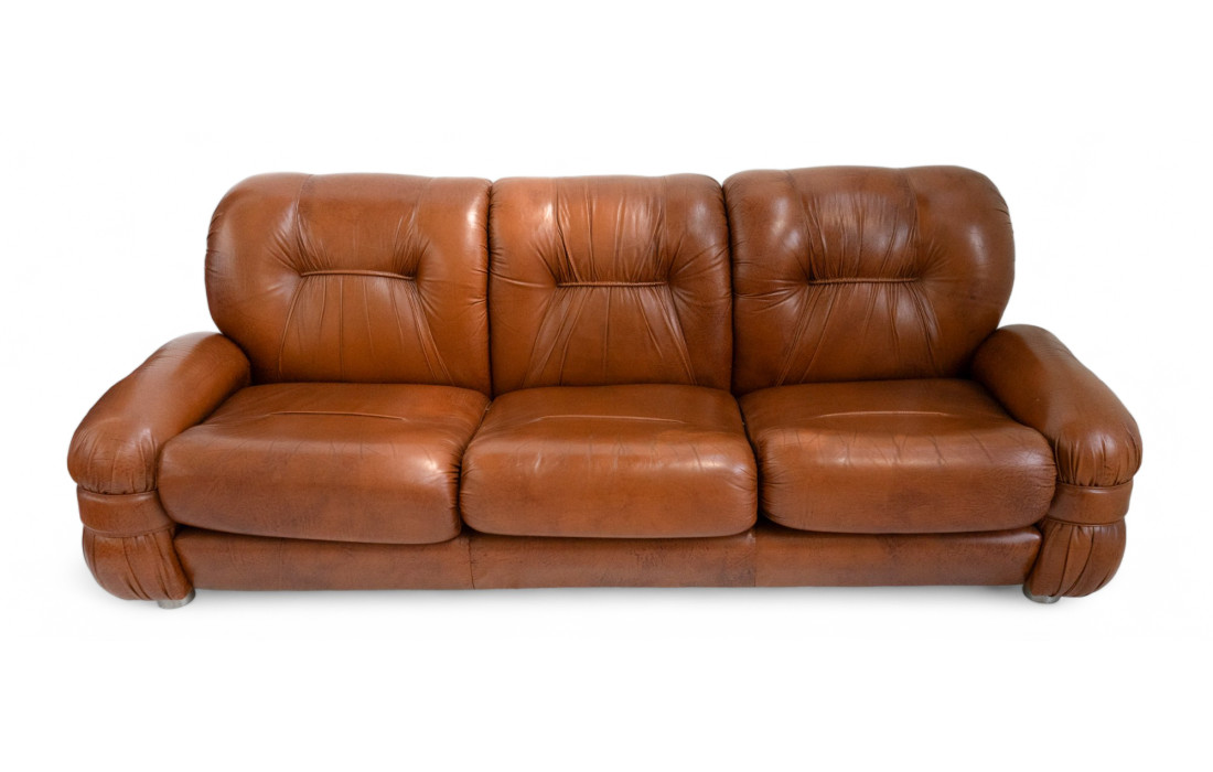 1970s Midcentury Modern Italian design leather 3-seater sofa