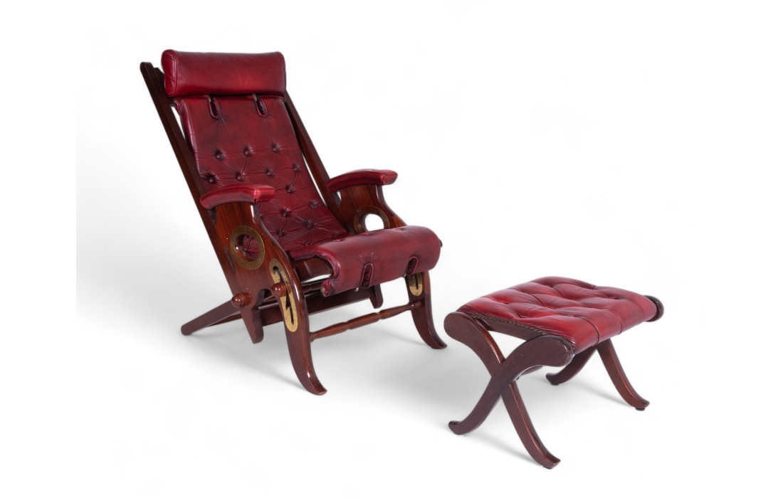 Vintage reclining armchair in mahogany and leather