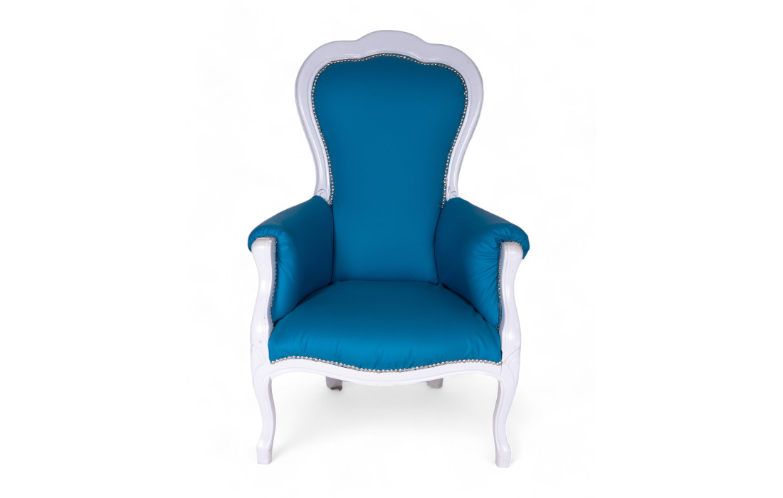 Fauteuil vintage de style baroque avec revêtement bleu