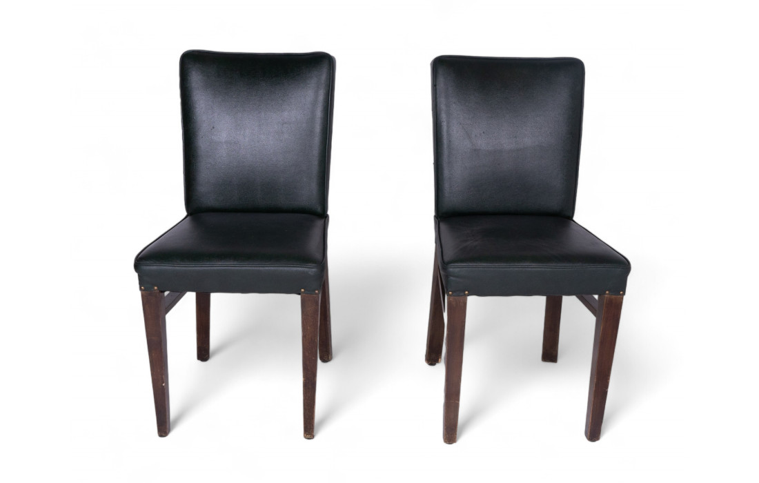 Pair of Vintage Wooden Chairs with Dark Green Faux Leather Upholstery