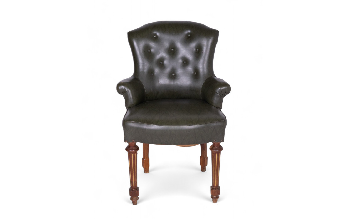 Vintage Dark Green Faux Leather Armchair