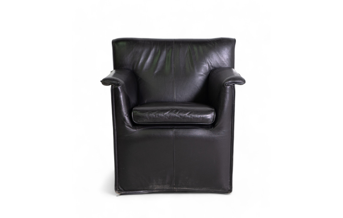 Armchair "Laurina" by B&B Italia in Black Leather, 1970s