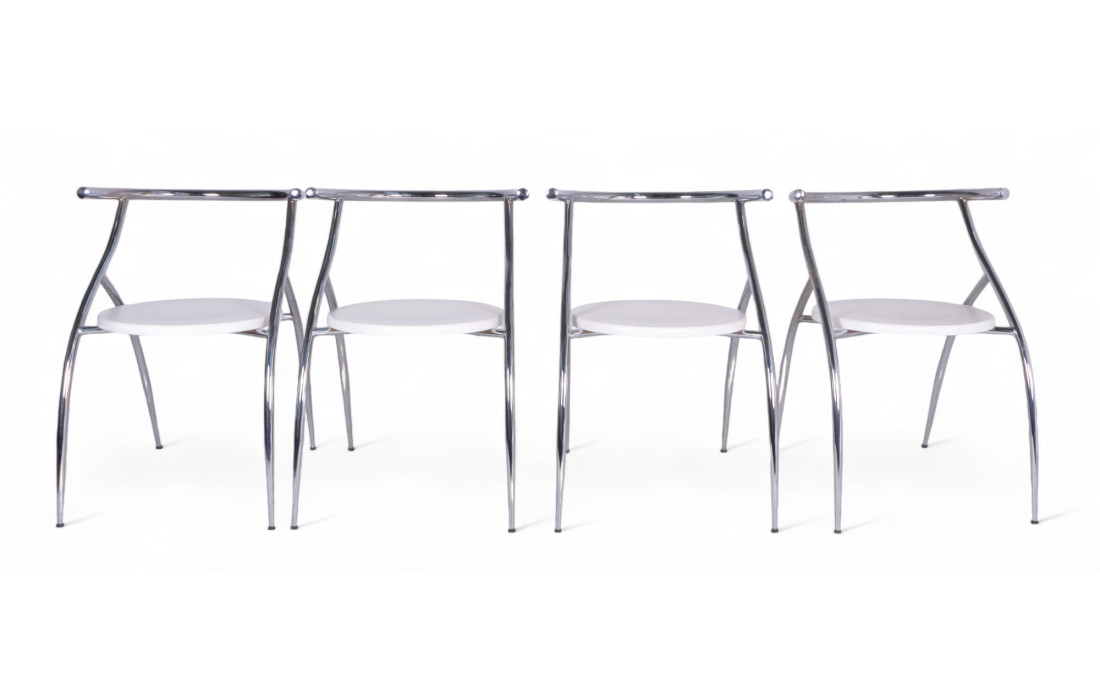 Ensemble de 4 Chaises Italiennes Chromées des Années 70 – Style Minimaliste