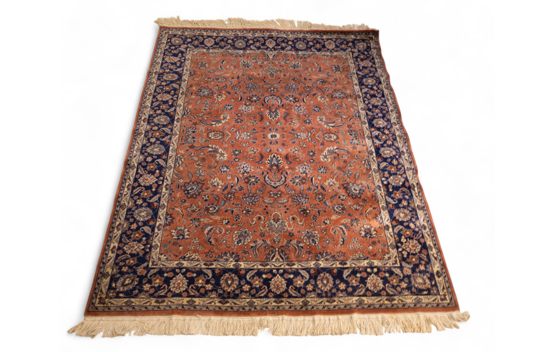 Tappeto Orientale Vintage con Bordo Blu Notte - 173x258 cm