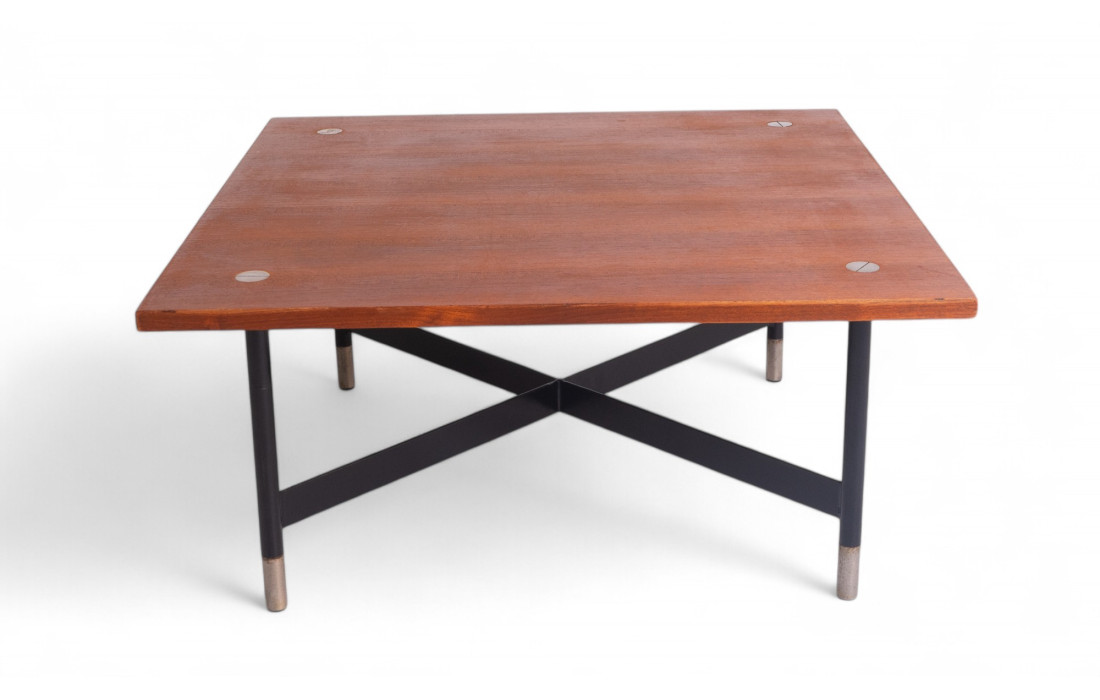 1950s Square Coffee Table in Wood and Metal by Rossi di Albizzate