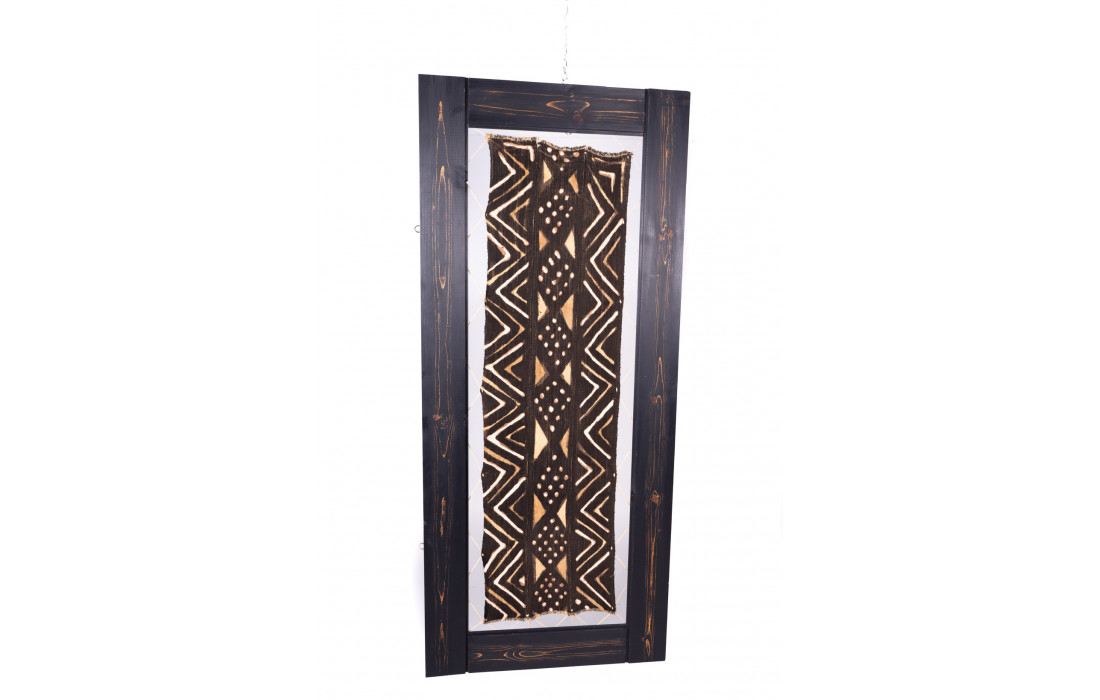 Rectangular fabric picture with wooden frame.