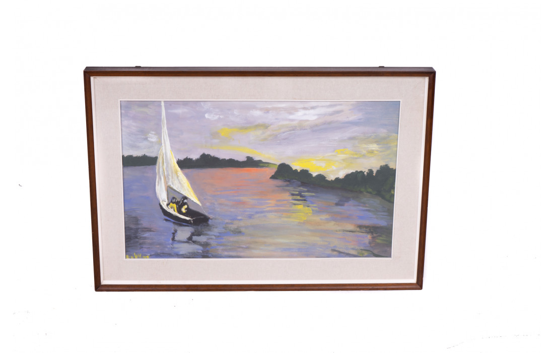 Painting on canvas sailboat.